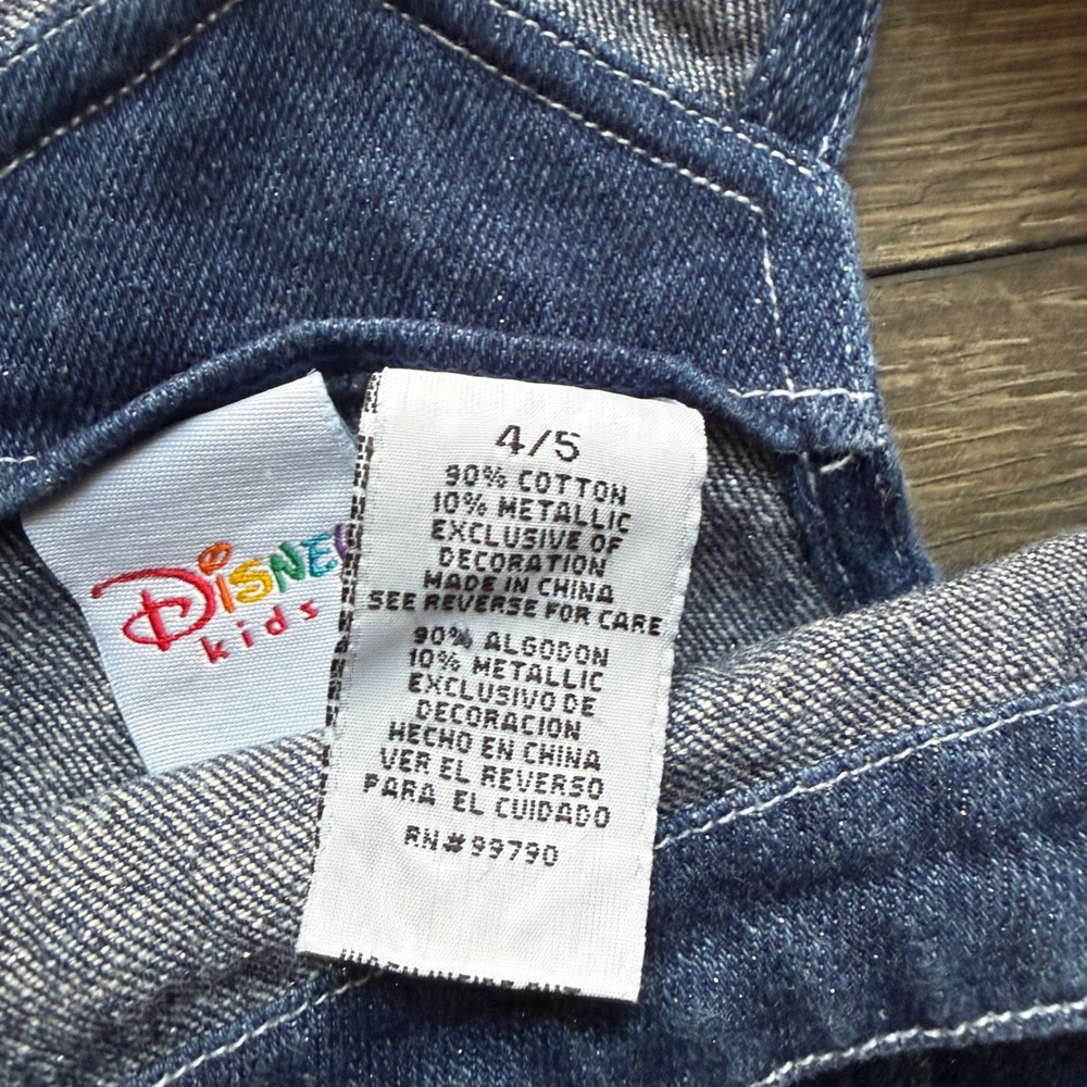 Y2K VTG Disney Kids Denim Overall Dress Girls Size 4/5 Rainbow Sun Embroidered - Picture 5 of 7